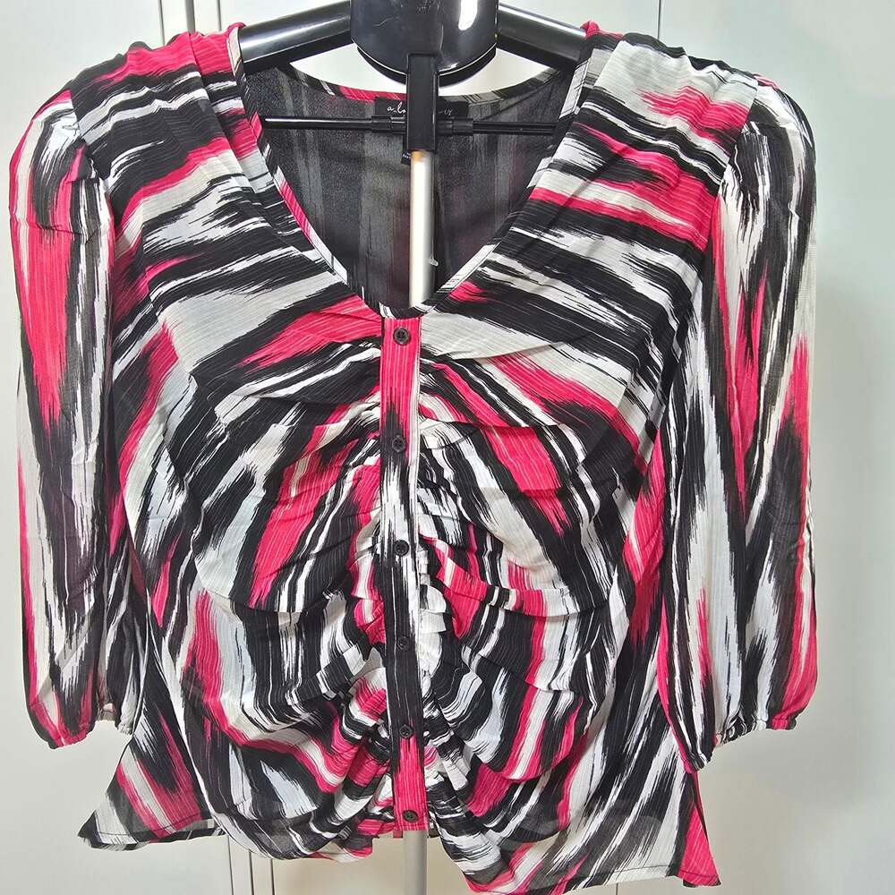 A Love Story Riverton Georgette Ruched Button Faux Front Blouse